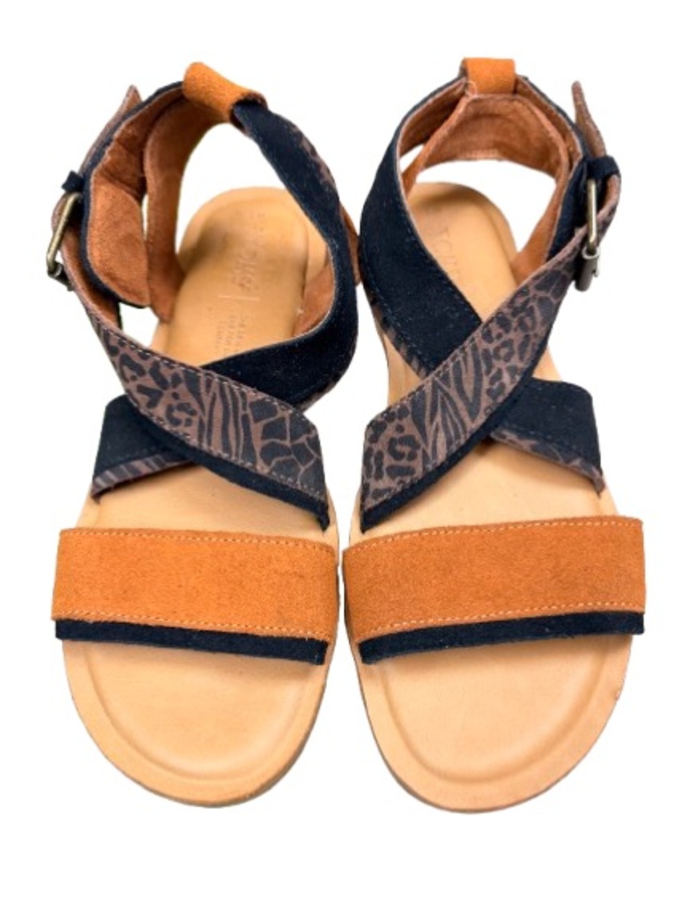 TOMS Sidney Sandals W7 Suede Animal Hybrid Print Boho Comfort Mobwife - Picture 3 of 11